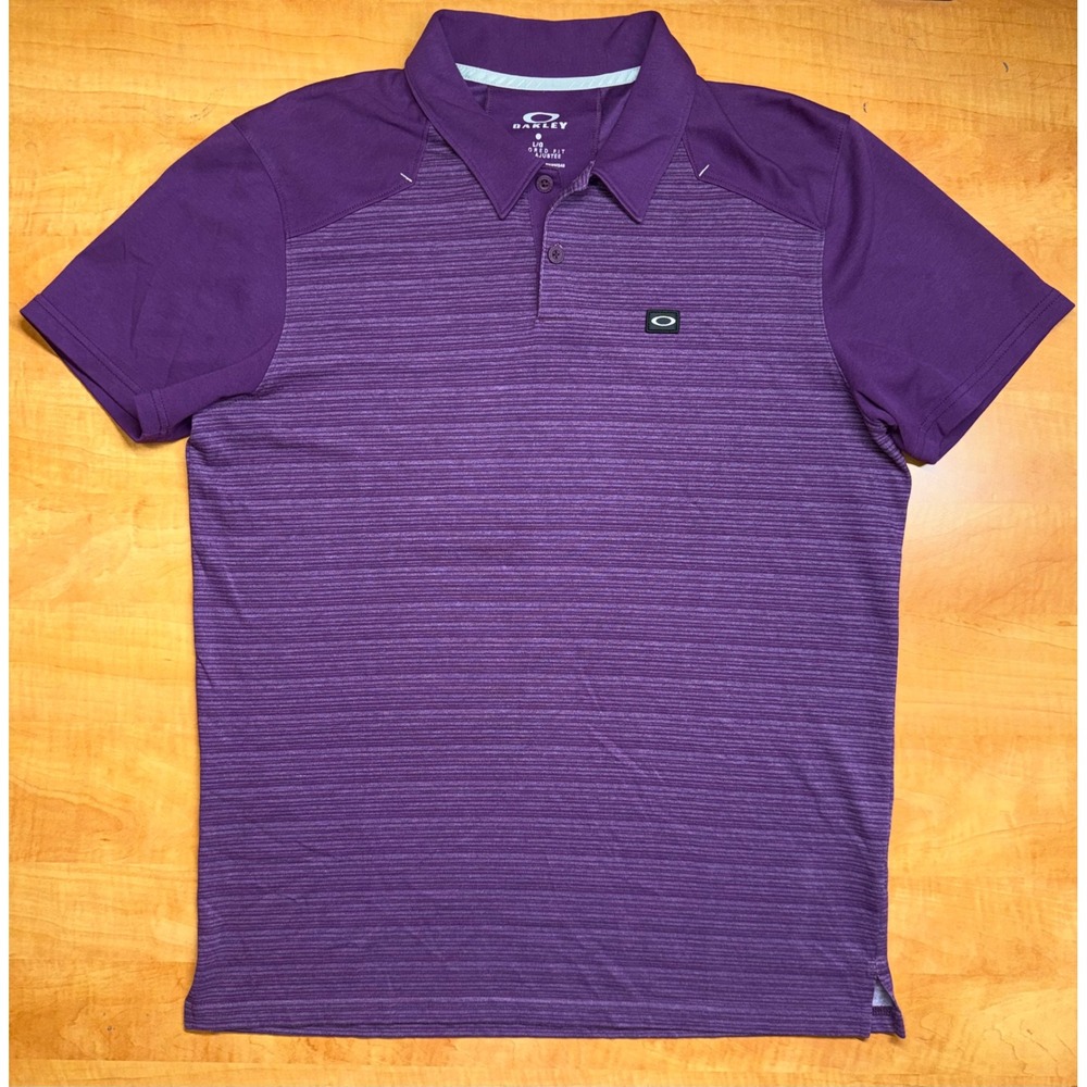 Oakley Ohydrolix‎ Mens Tailored Fit Polo Shirt Purple Striped Golf Top Large